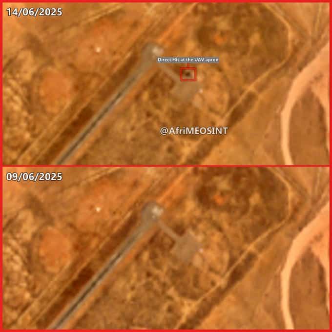 الأقمار الاصطناعية توثق إصابة مباشرة لموقع طائرات مسيرة في مطار نيالا